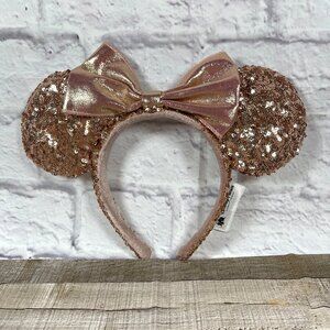 Rose Gold Walt Disney Parks Minnie Mickey Mouse Ears Headband Bow Pink Sequins